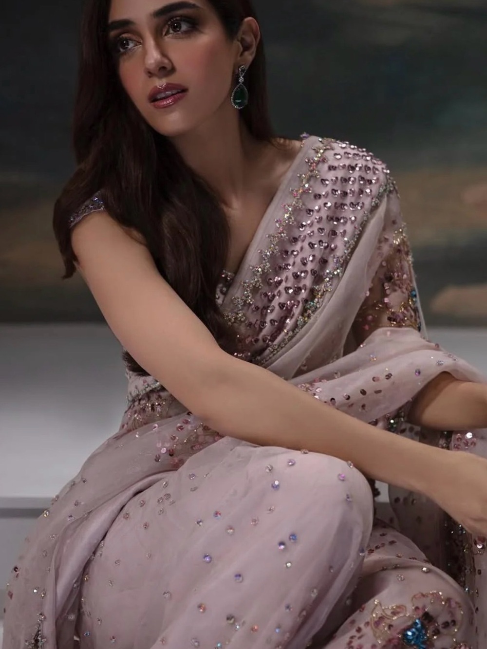 Muse Light Peach Blush Embellished Saree